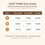 COZY PAWS grip socks size chart